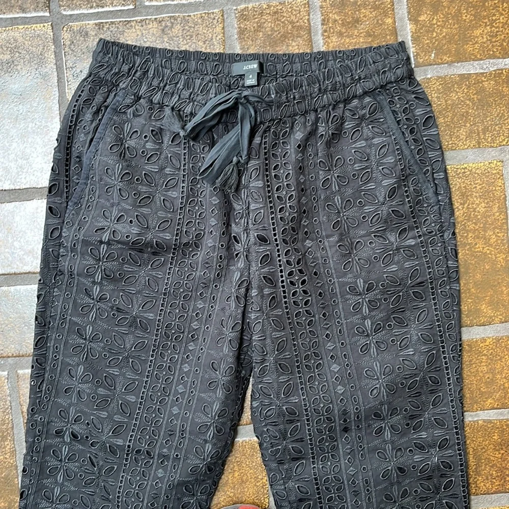 J. Crew Black Embroidered Eyelet High Waisted Pull-On Ankle Pant